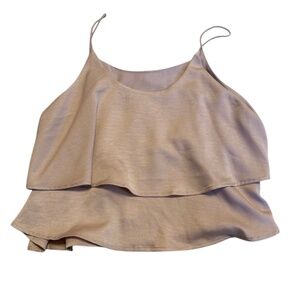 She + Sky Women's Versona Lightweight Layered Cute Tank Top V Nude Medium NWT